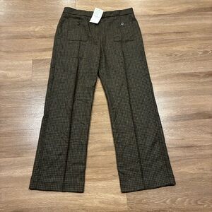 Sezane Paris Women’s Pants Trouser Wool Houndstooth Size 48 Brown Wide Leg
